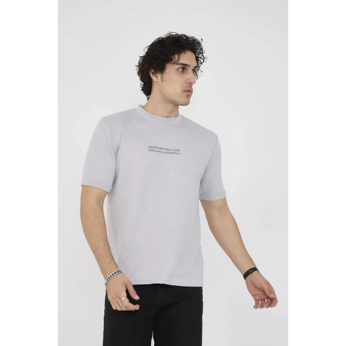 Unisex Bisiklet Yaka Slim fit T-Shirt- Boyalı Gri