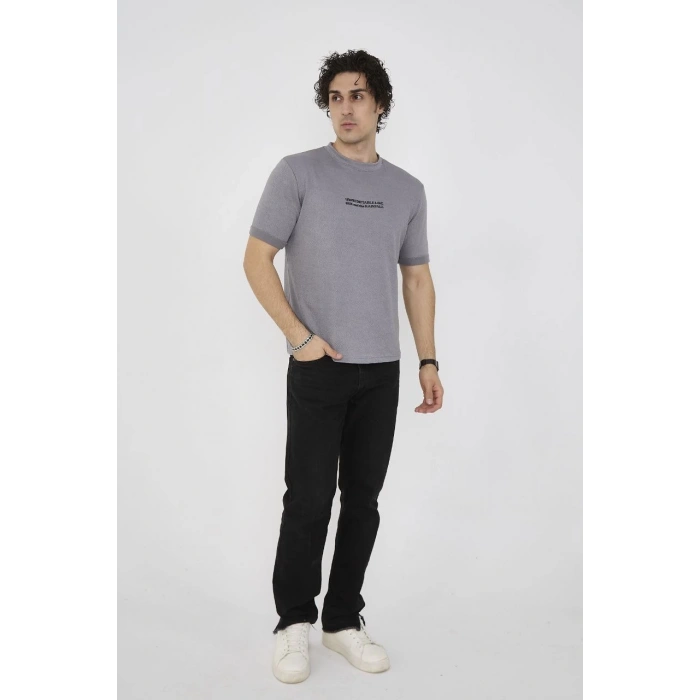 Unisex Bisiklet Yaka Slim fit T-Shirt- Gri