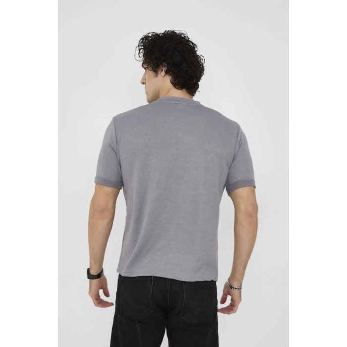 Unisex Bisiklet Yaka Slim fit T-Shirt- Gri