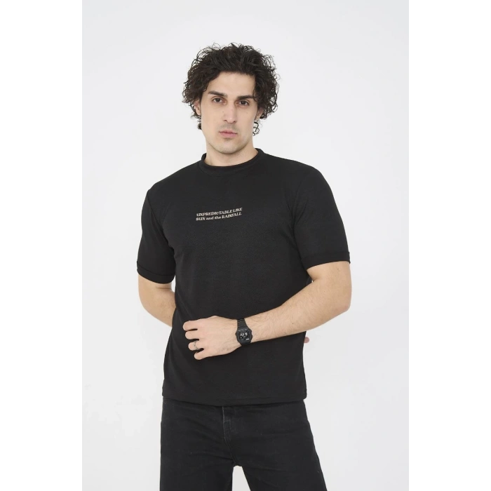 Unisex Bisiklet Yaka Slim fit T-Shirt- Siyah