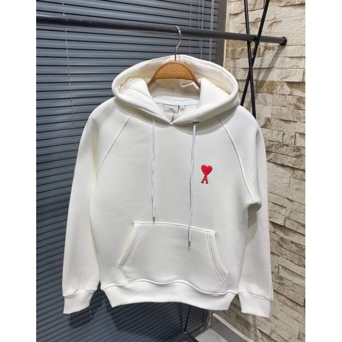 UNİSEX KAPŞONLU BASKILI SWEETSHİRT - BEYAZ