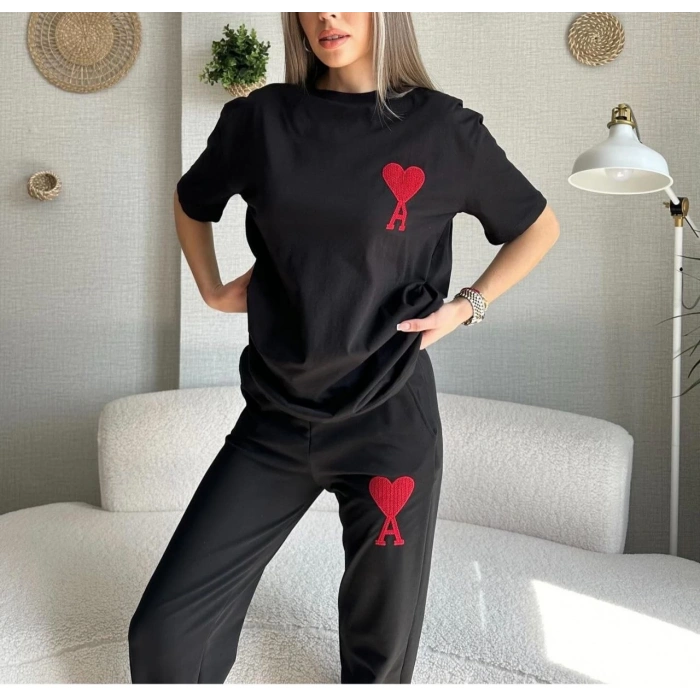 UNİSEX PAÇASI LASTİKLİ EŞOFMAN ALTLI TAKIM - SİYAH