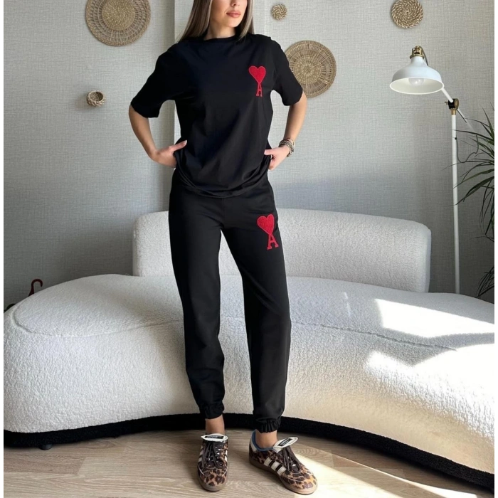 UNİSEX PAÇASI LASTİKLİ EŞOFMAN ALTLI TAKIM - SİYAH