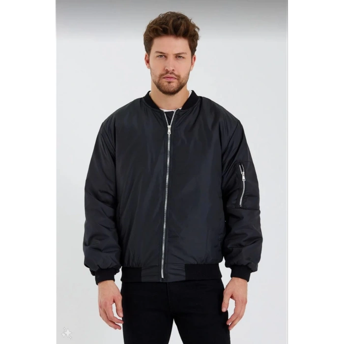 UNİSEX SİYAH BOMBER MONT – SU İTİCİ KUMAŞ, KAPİTONE ASTARLI, FERMUARLI VE GÜNLÜK KULLANIMA UYGUN CEKET- SİYAH