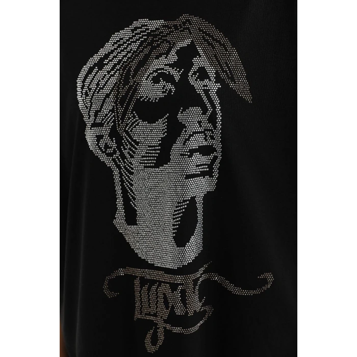 UNİSEX TAŞ DESENLİ OVERSİZE T-SHİRT - SİYAH