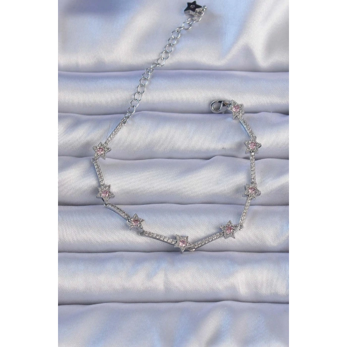 Vip Seri Pirinç Gümüş Renk Zirkon Taşlı Halley Yıldız Model Bileklik