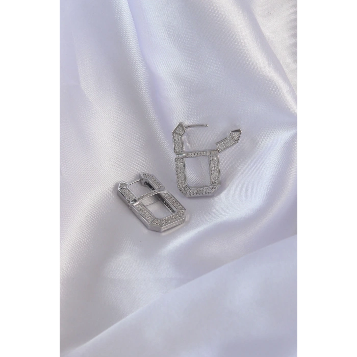 Vip Seri Pirinç Gümüş Renk Zirkon Taşlı Serenay Küpesi