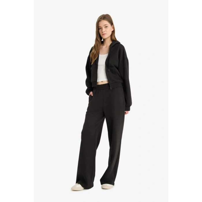 Wide Leg Beli Lastikli Bağcıklı Cepli Bol Paça Basic Düz Eşofman Altı B3345AX23WN