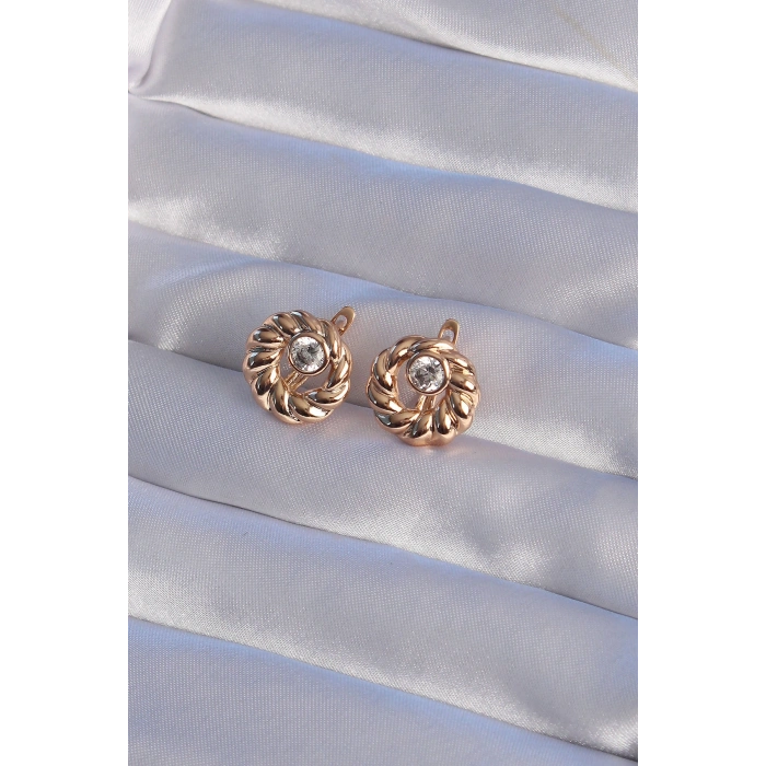 XUPİNG Rose Renk Oval Zirkon Taşlı Burgu Model Küpe