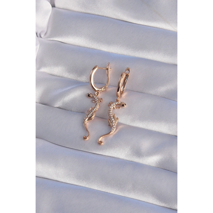 XUPİNG Rose Renk Zirkon Taşlı Kertenkele Model Halka Küpe