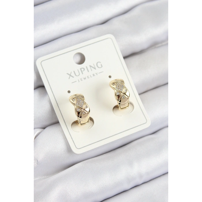 Xuping Zirkon Taşlı Geometrik Desenli Halka Model Gold Renk Kadın Küpe