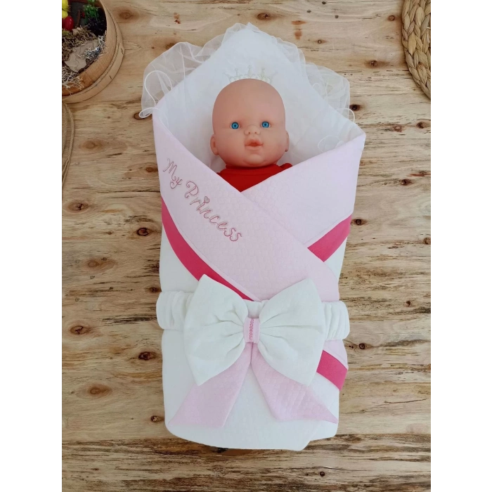 Yenidoğan Bal Peteği My Prince Nakışlı Delüks Kundak Bebek Battaniyesi Pembe