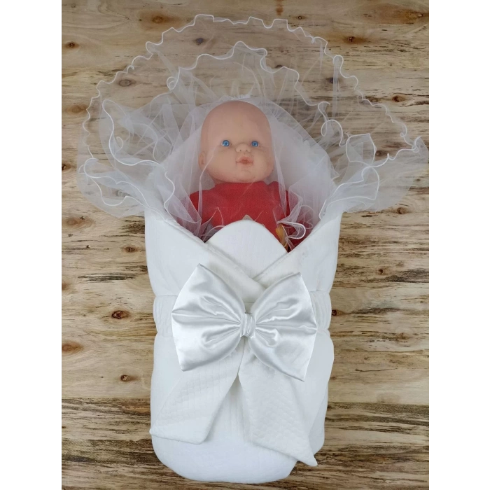 Yenidoğan Bal Peteği Nakışlı Kundaklı Trilüks 3Lü Alt Açma Seti Ekru