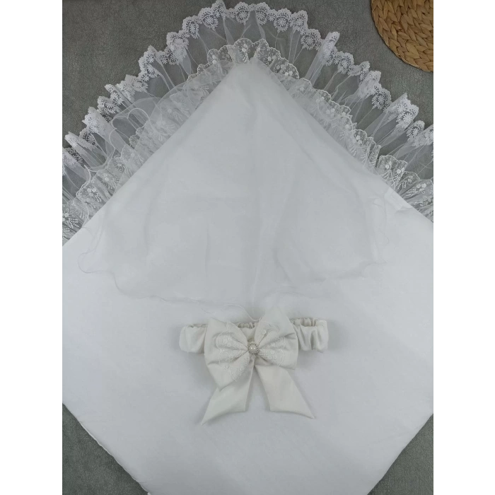 Yenidoğan Bambu Nakışlı Delüks Kundak Bebek Battaniyesi Ekru