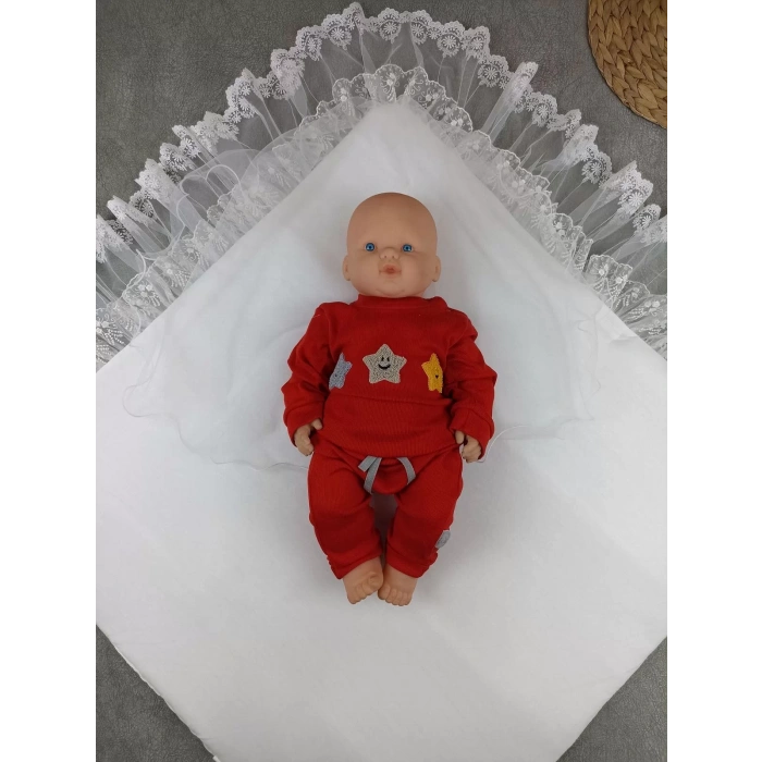 Yenidoğan Bambu Nakışlı Delüks Kundak Bebek Battaniyesi Ekru