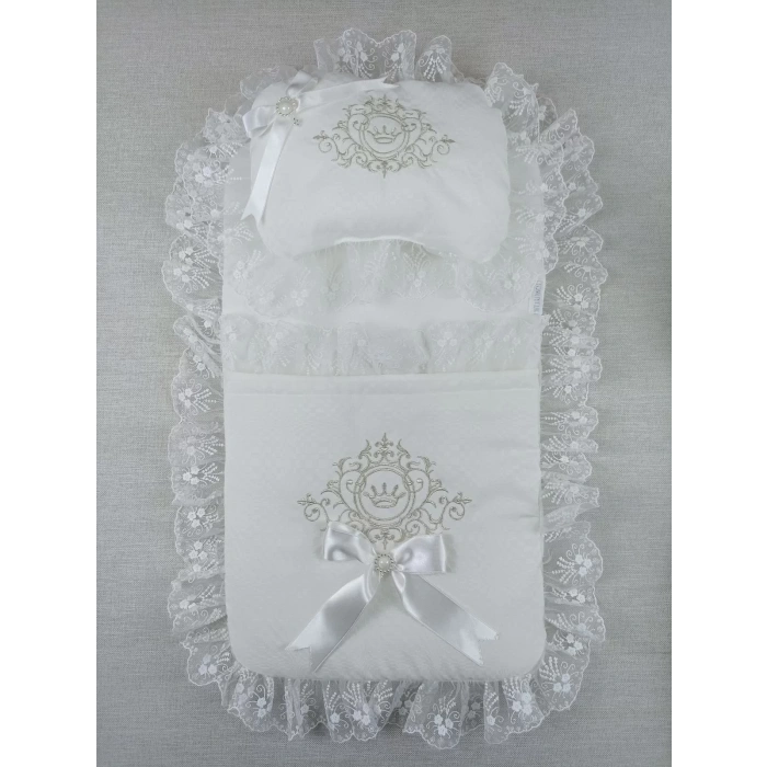 Yenidoğan Bambu Nakışlı Kundaklı Trilüks 3Lü Alt Açma Seti Ekru