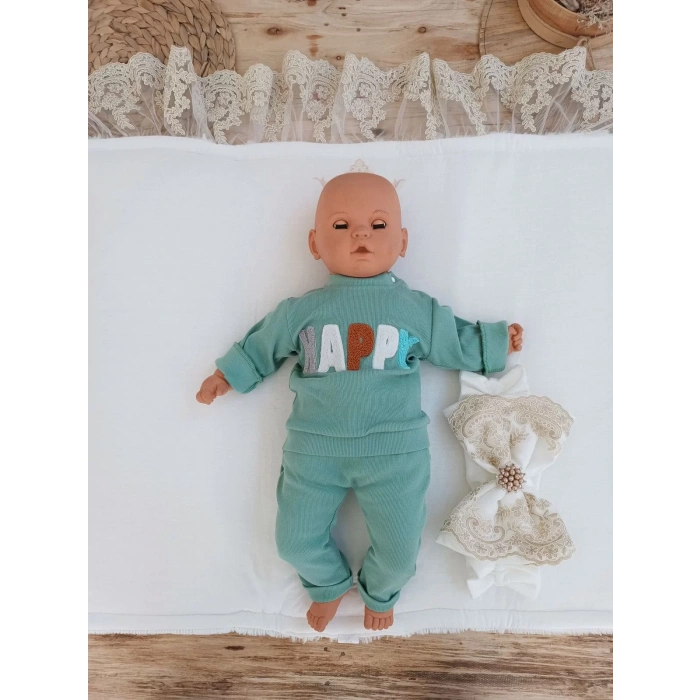 Yenidoğan Beyaz Wool Yün Kumaş Nakışlı Trilüks Kundak Bebek Battaniyesi Beyaz