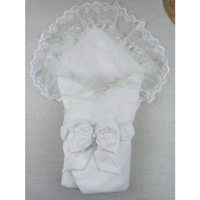 Yenidoğan İpek Pamuklu İnci Lüks Kundak Bebek Battaniyesi Ekru