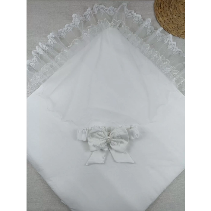 Yenidoğan İpek Pamuklu İnci Lüks Kundak Bebek Battaniyesi Ekru