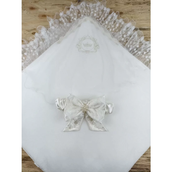 Yenidoğan İpek Venüs Nakışlı Delüks Kundak Bebek Battaniyesi Ekru