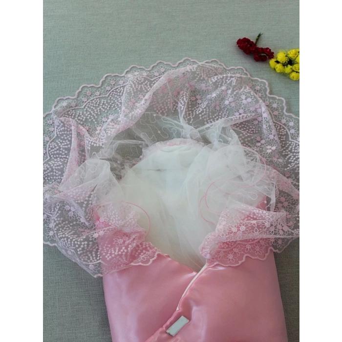 Yenidoğan Kumru İnci Fiyonk Kristal Parlak Duvaklı Kundak Bebek Battaniyesi Pembe