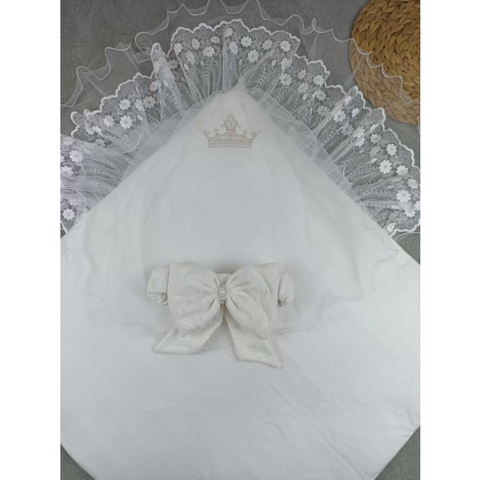 Yenidoğan Kumru Soft Nakışlı Trilüks Kundak Bebek Battaniyesi Ekru
