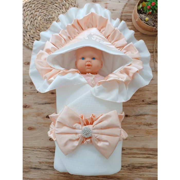 Yenidoğan Mehtap Lüks Kelebek Nakışlı Bebek Battaniyesi Kundak Pudra