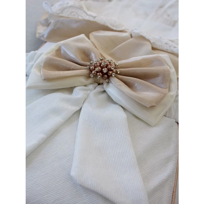 Yenidoğan Nil Nakışlı Kumru Kundak Bebek Battaniyesi Sütlü Kahve