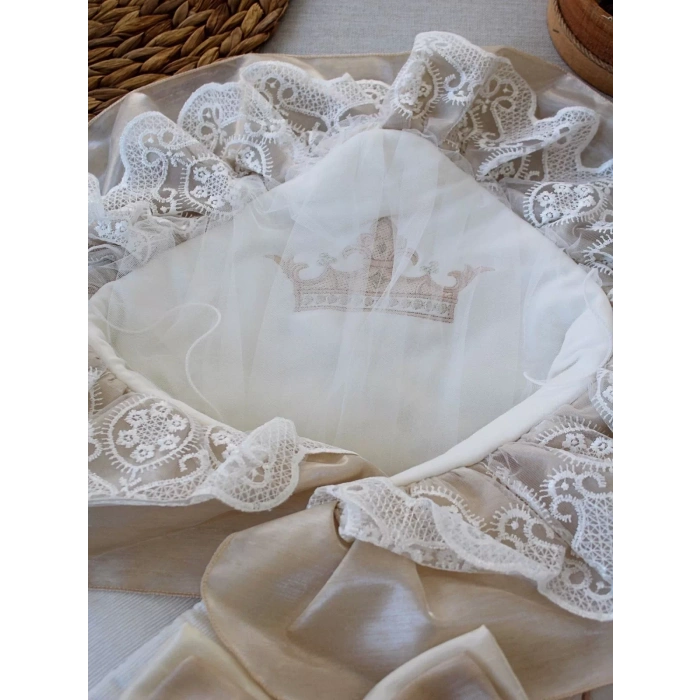 Yenidoğan Nil Nakışlı Kumru Kundak Bebek Battaniyesi Sütlü Kahve