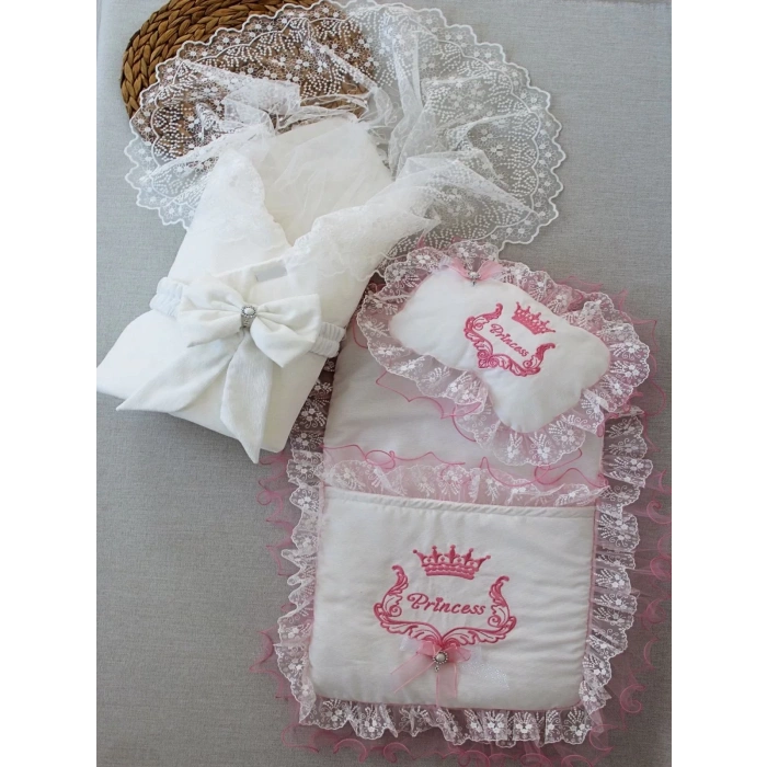 Yenidoğan Nil Nakışlı Kundaklı Trilüks 3Lü Alt Açma Seti Fuşya