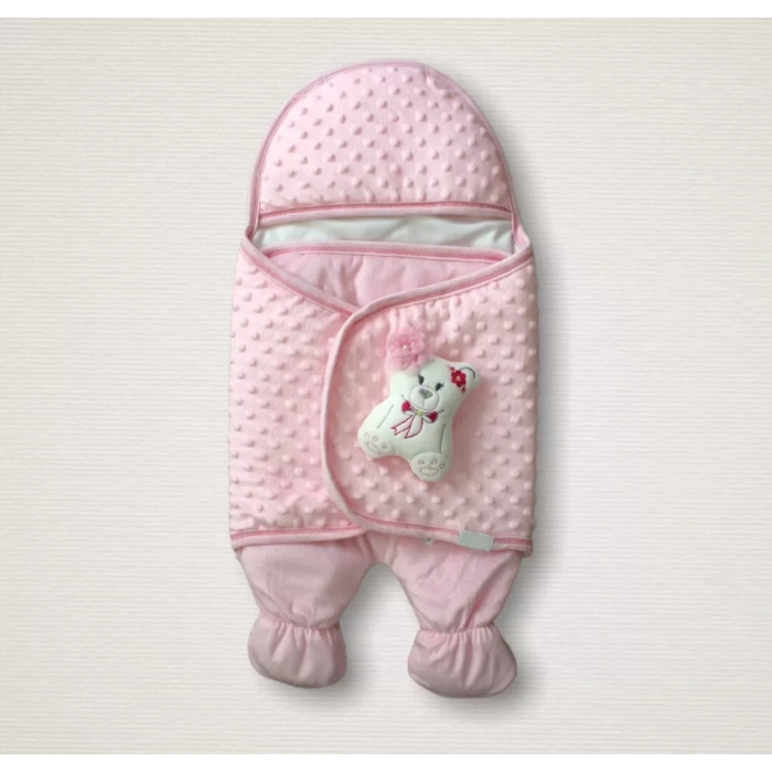 Yenidoğan Oyuncaklı Topçikli Kız Erkek Bebek Ayaklı Kundak Bebek Battaniyesi Pembe