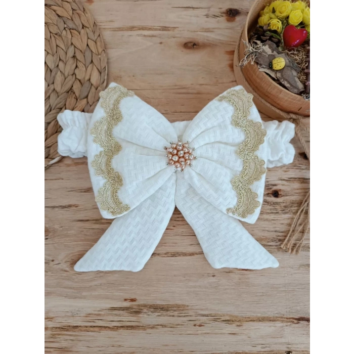 Yenidoğan Pamuk Benim Prensesim Nakışlı Trilüks Kundak Bebek Battaniyesi Ekru