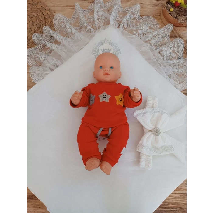 Yenidoğan Pamuk Benim Prensim Nakışlı Trilüks Kundak Bebek Battaniyesi Ekru