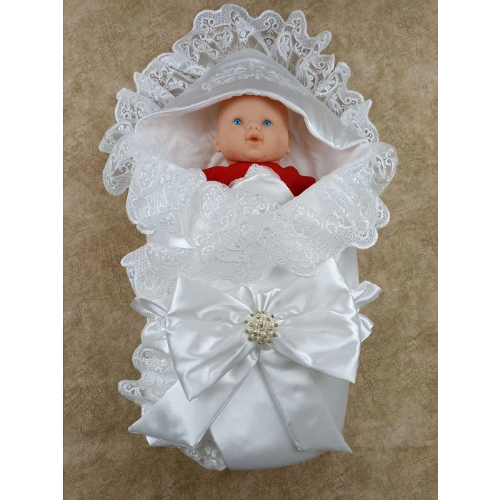 Yenidoğan Pırıltı Nakış Detaylı Lüks Kundak Bebek Battaniyesi Ekru