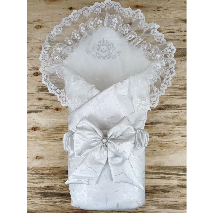 Yenidoğan Pırıltı Nakışlı İnci Delüks Kundak Bebek Battaniyesi Ekru