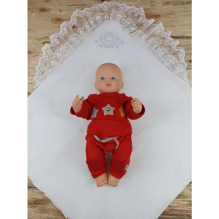 Yenidoğan Pırıltı Nakışlı İnci Delüks Kundak Bebek Battaniyesi Ekru