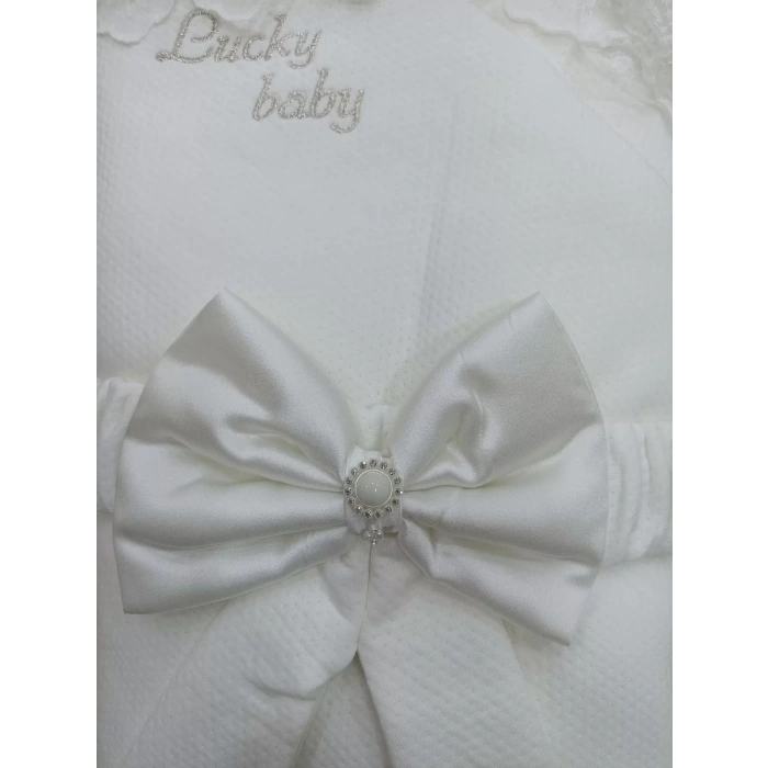 Yenidoğan Sahra Lucky Nakışlı Kumru Kundak Bebek Battaniyesi Ekru