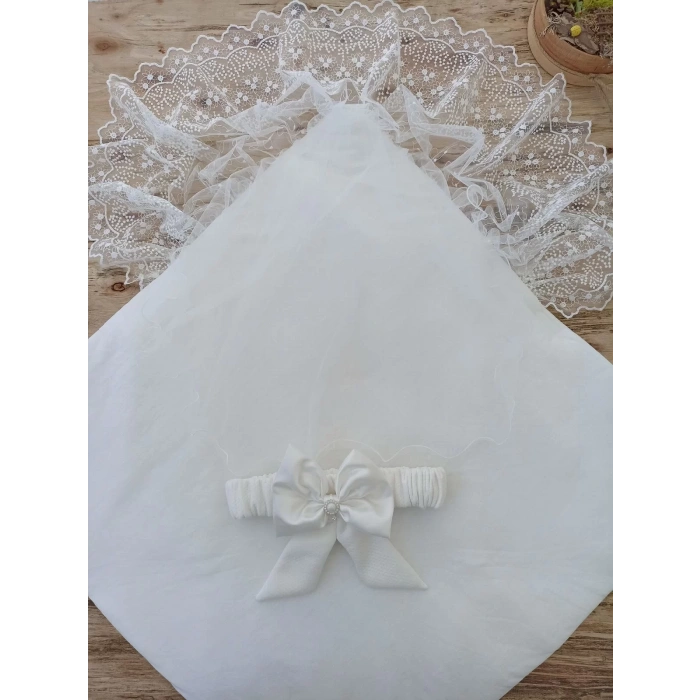 Yenidoğan Sahra My Princess Nakışlı Lüks Kundak Bebek Battaniyesi Ekru