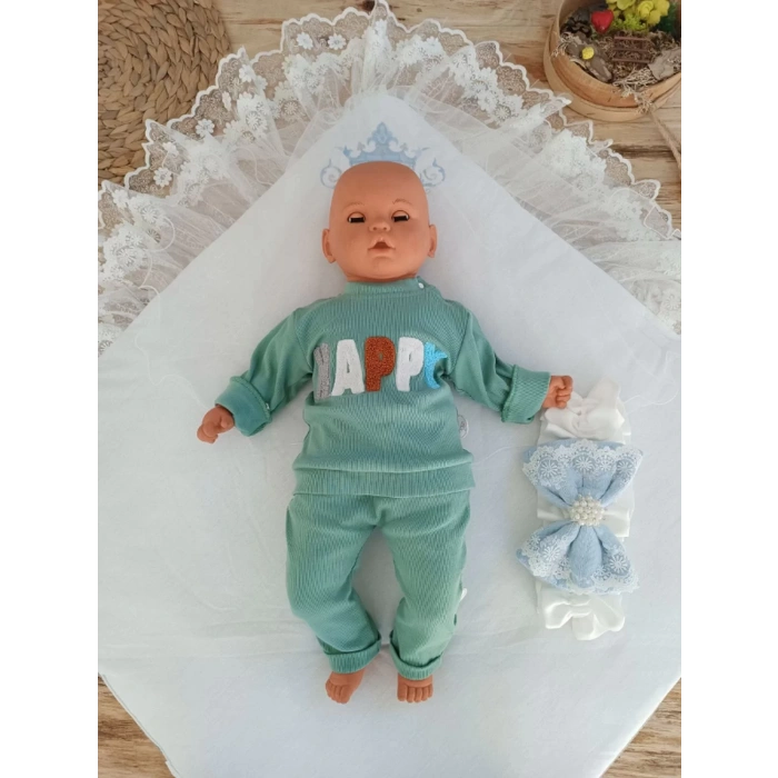 Yenidoğan Teri Nakışlı Prizma Taş Kundak Bebek Battaniyesi Mavi