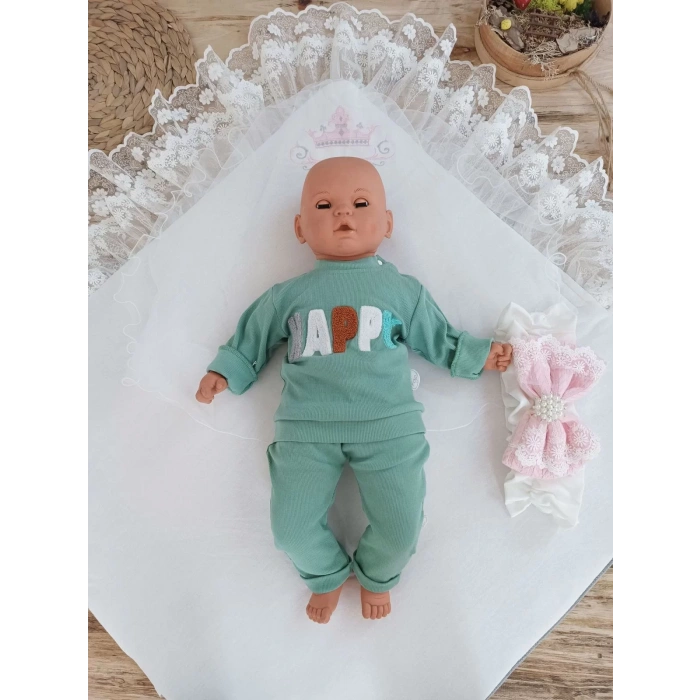 Yenidoğan Teri Nakışlı Prizma Taş Kundak Bebek Battaniyesi Pembe