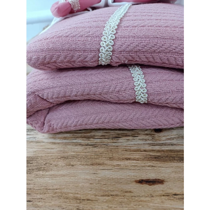 Yenidoğan Teriörgülü Trilüx Bebek Battaniyesi Kundak Gül Kurusu