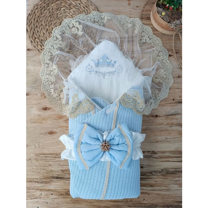 Yenidoğan Teriörgülü Trilüx Bebek Battaniyesi Kundak Mavi