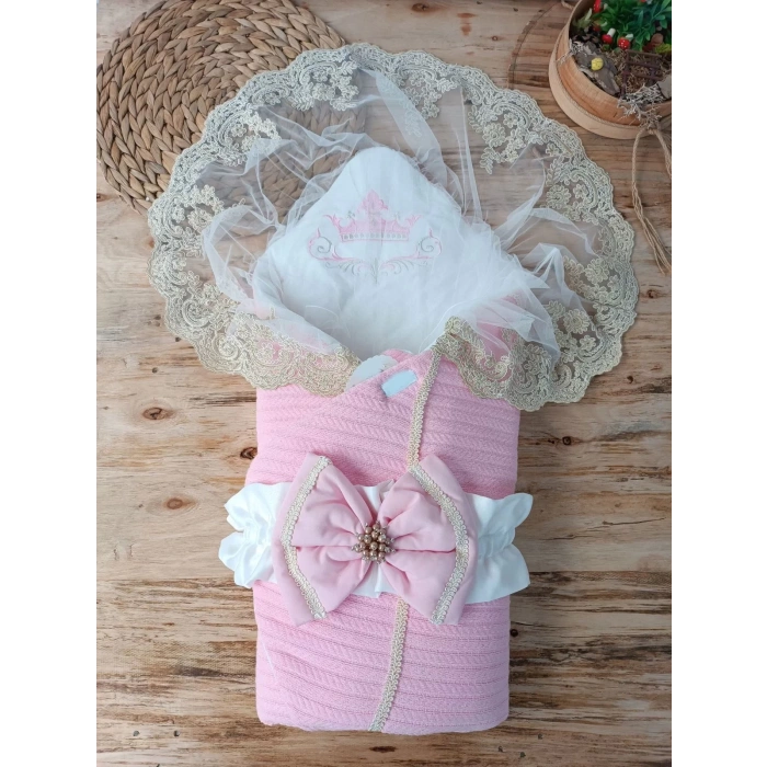 Yenidoğan Teriörgülü Trilüx Bebek Battaniyesi Kundak Pembe