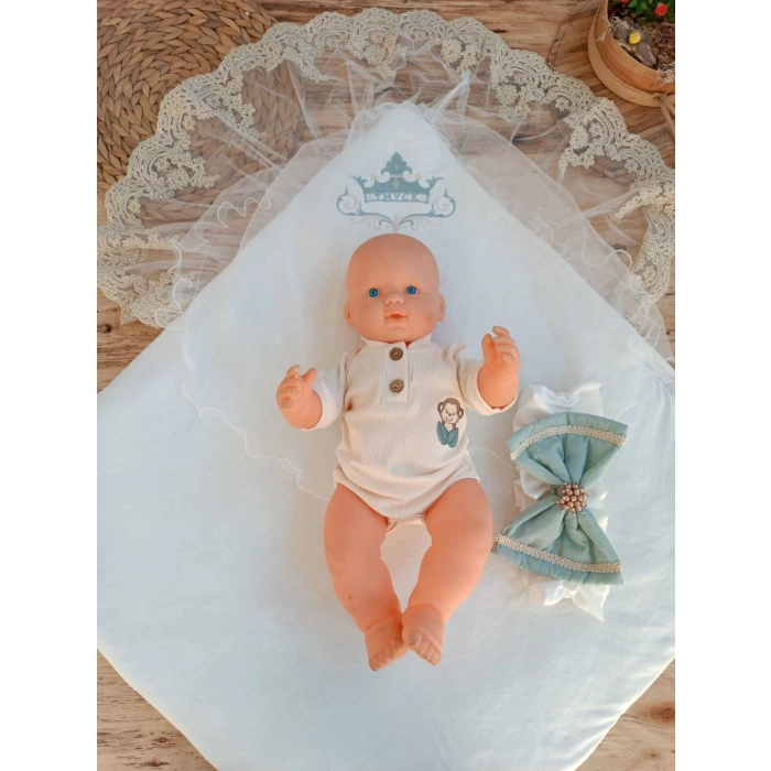 Yenidoğan Teriörgülü Trilüx Bebek Battaniyesi Kundak Yeşil