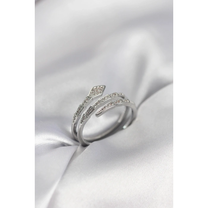 Yılan Model Gümüş Renk Zirkon Taşlı Kadın Yüzük