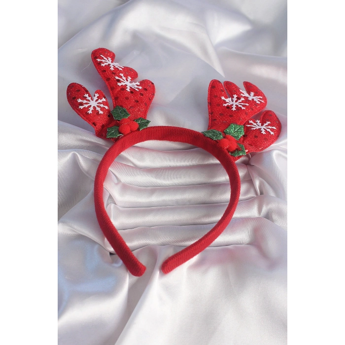 Yılbaşı Temalı Kar Tanesi İşleme Detay Geyik Boynuzu Figürlü Taç