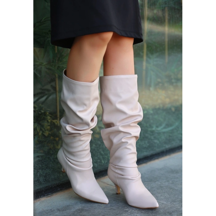 Zelya Bej Cilt Topuklu Çizme