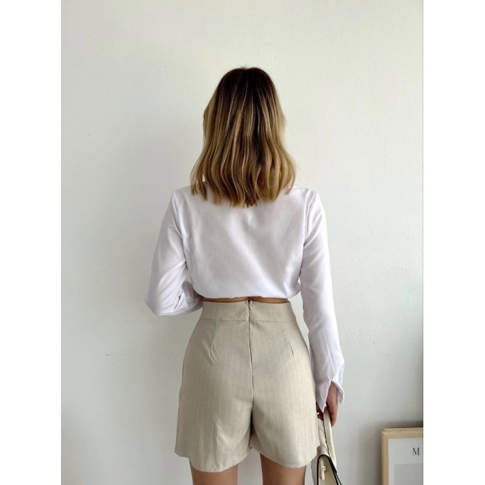 Zincir detaylı çizgili şort etek