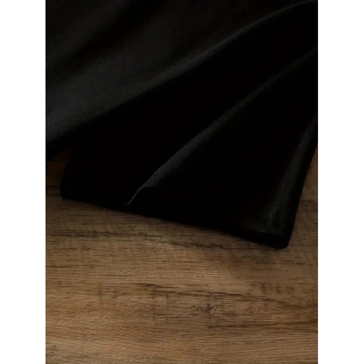 20/1 Penye Compack Ayı Baskılı Oversize Bisiklet Yaka Kısa Kol T-shirt - Siyah