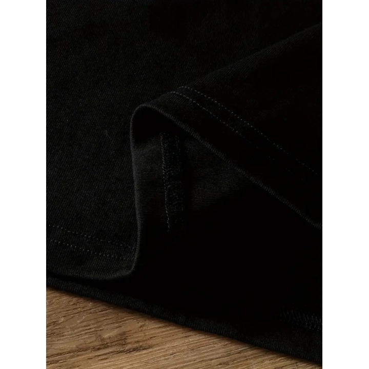 20/1 Penye Compack Ayı Baskılı Oversize Bisiklet Yaka Kısa Kol T-shirt - Siyah